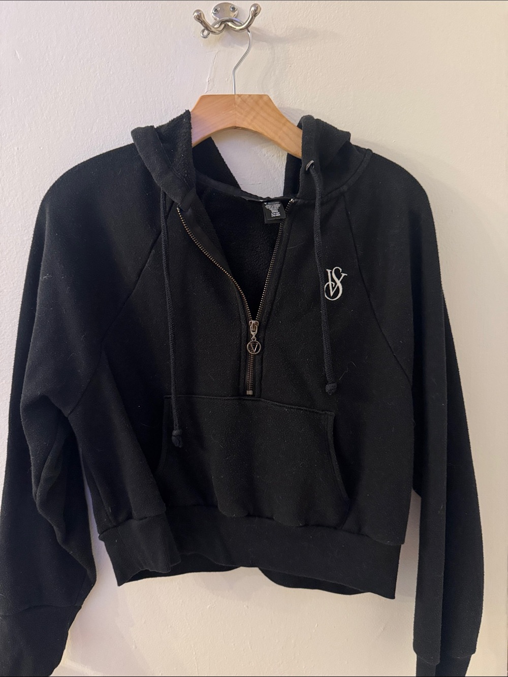 Victoria's Secret Black Half-Zip Hooded Sweater